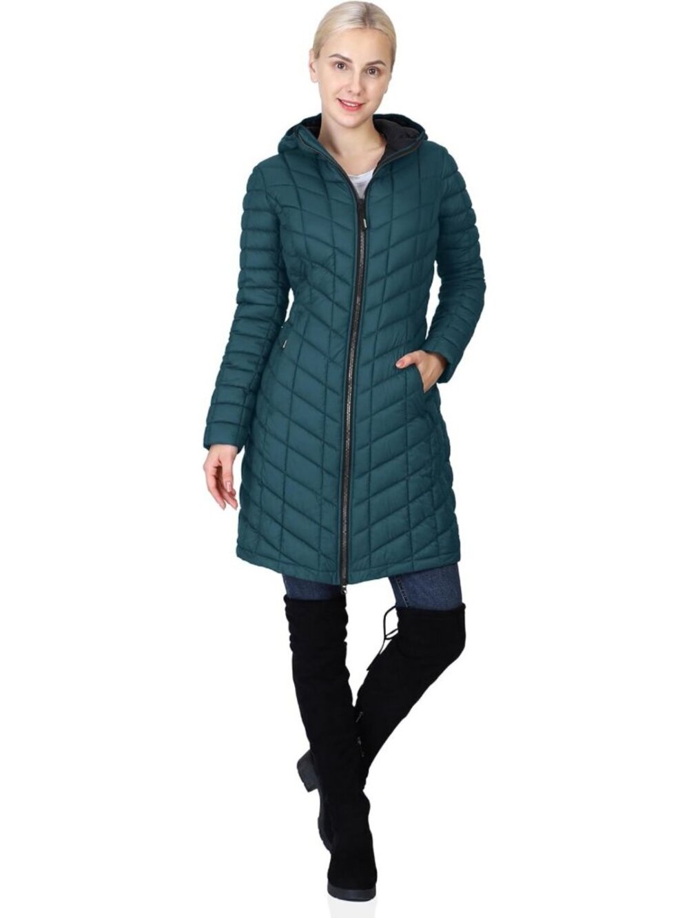 Lightweight Women's Hooded Long Puffer Coat - Stylish Winter Jacket for Outdoor